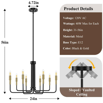 Sucolite 8-Light Black and Gold Chandelier, Modern Farmhouse Chandeliers for Dining Room, Mid Century Candle Chandelier Lighting, Industrial Chandelier over Dining Table Kitchen Foyer Entryway