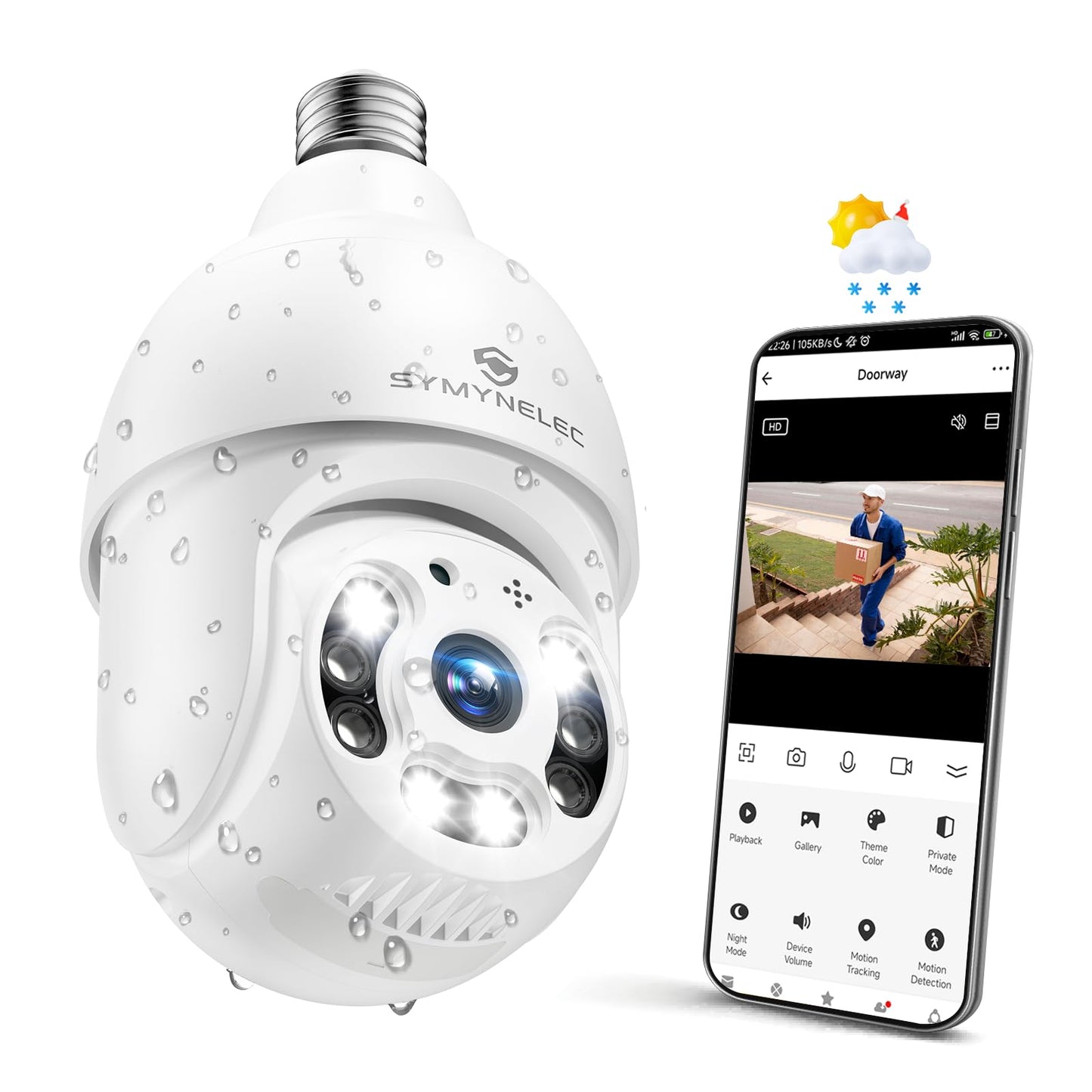 SYMYNELEC Light Bulb Security Camera Outdoor Waterproof 2.5K, 2.4GHz Only Wireless WiFi Light Socket Camera with AI Human Detection Motion Tracking Color Night Vision Siren Alarm Works with Alexa