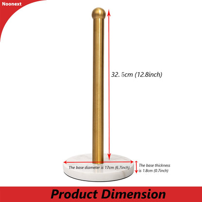 Gold Paper Towel Holder Countertop with Heavy Marble Base, Free Standing Paper Towel Roll Holder for Standard or Jumbo-Sized Rolls Brushed Gold