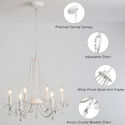 YLCHYTDZSW Chandelier for Bedroom 6-Light White Chandelier Crystal Chandeliers Modern Small Chandelier Light Fixture for Girls Bedroom Foyer Entryway Living Room
