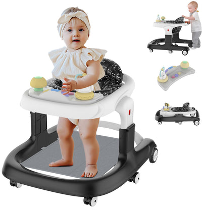 Baby Walker, 4-and-1 Foldable Baby Walker with Wheels, Music, 4-Height Baby Toddler Walker with Foot Pad, Activity Center, Baby Walkers for Baby Girl Boy 6-12 Months