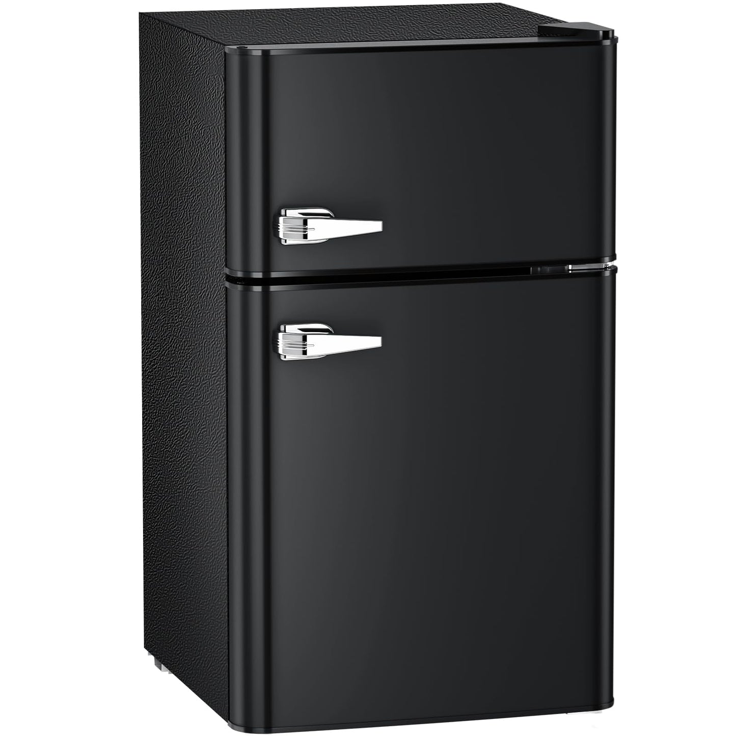Antarctic Star Compact Mini Refrigerator Separate Freezer, Small Fridge Double 2-Door Adjustable Removable Retro Stainless Steel Shelves Garage Camper Basement/Dorm/Office 3.2 cu ft.Black