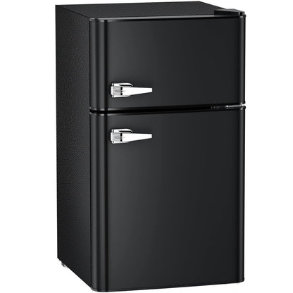 Antarctic Star Compact Mini Refrigerator Separate Freezer, Small Fridge Double 2-Door Adjustable Removable Retro Stainless Steel Shelves Garage Camper Basement/Dorm/Office 3.2 cu ft.Black