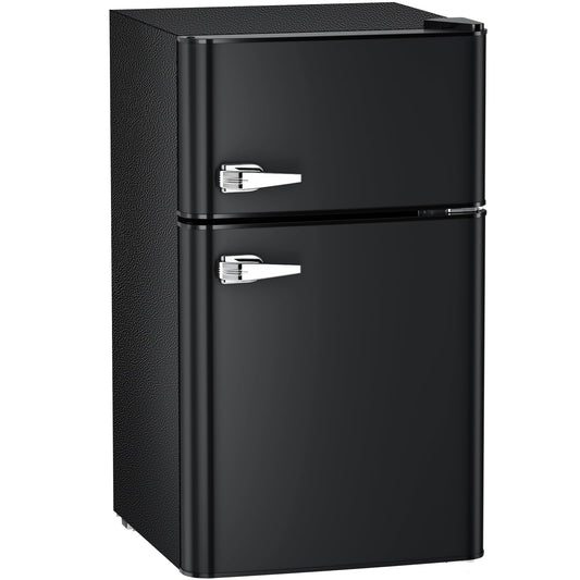 Antarctic Star Compact Mini Refrigerator Separate Freezer, Small Fridge Double 2-Door Adjustable Removable Retro Stainless Steel Shelves Garage Camper Basement/Dorm/Office 3.2 cu ft.Black