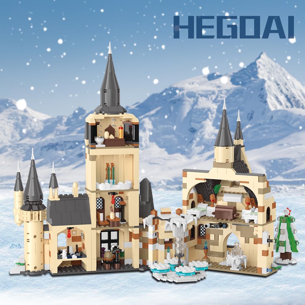 HEGOAI City Clock Tower Building Toy Set for Movie Fans Boys Kids Aged 8-14, Middle Ages Castle Model for Adult, 1231 Pieces Mini Bricks