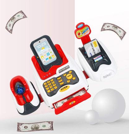 Pretend Play Smart Cash Register Toy, Kids Cashier with Checkout Scanner,Fruit Card Reader, Credit Card Machine, Play Money and Grocery Play Food Set, Educational Toys for Boys & Girls Gifts Toddlers