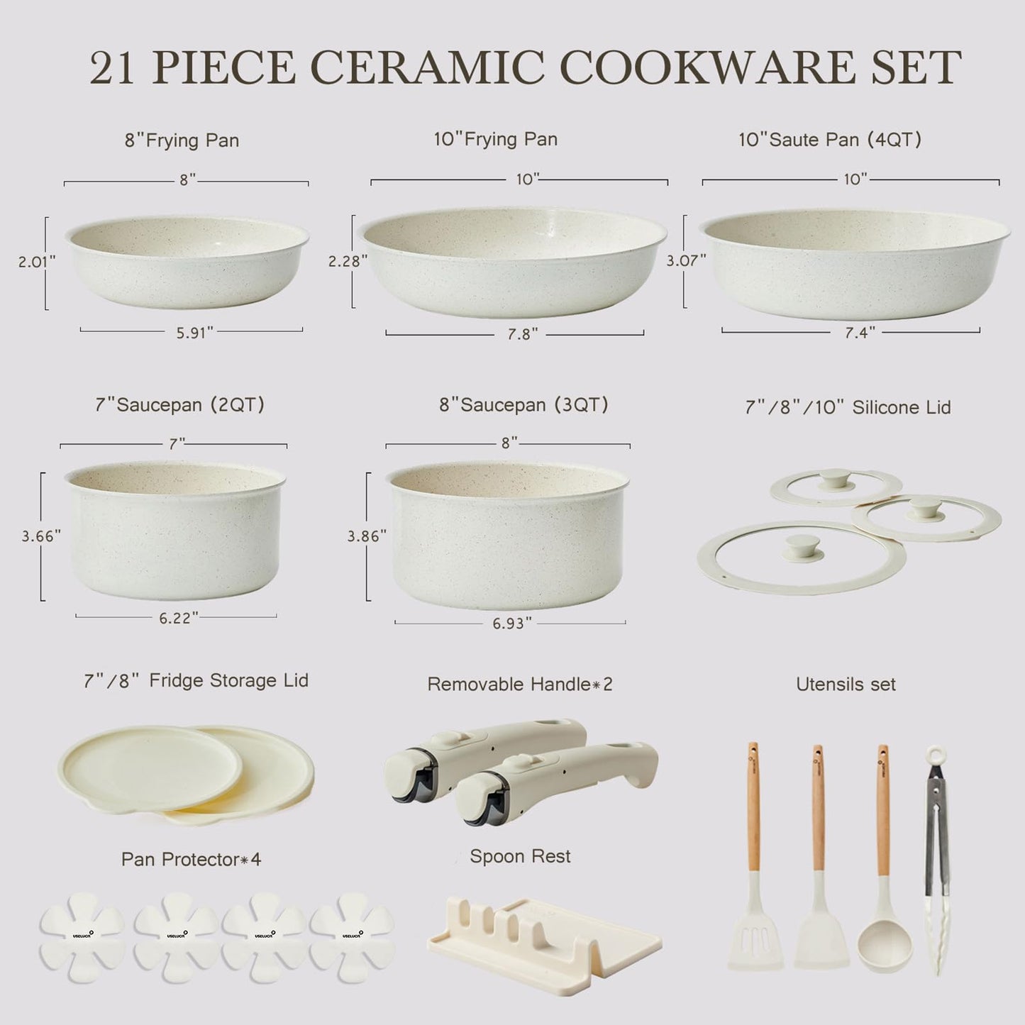 21-Piece Non-Stick Cookware Set with Removable Handles