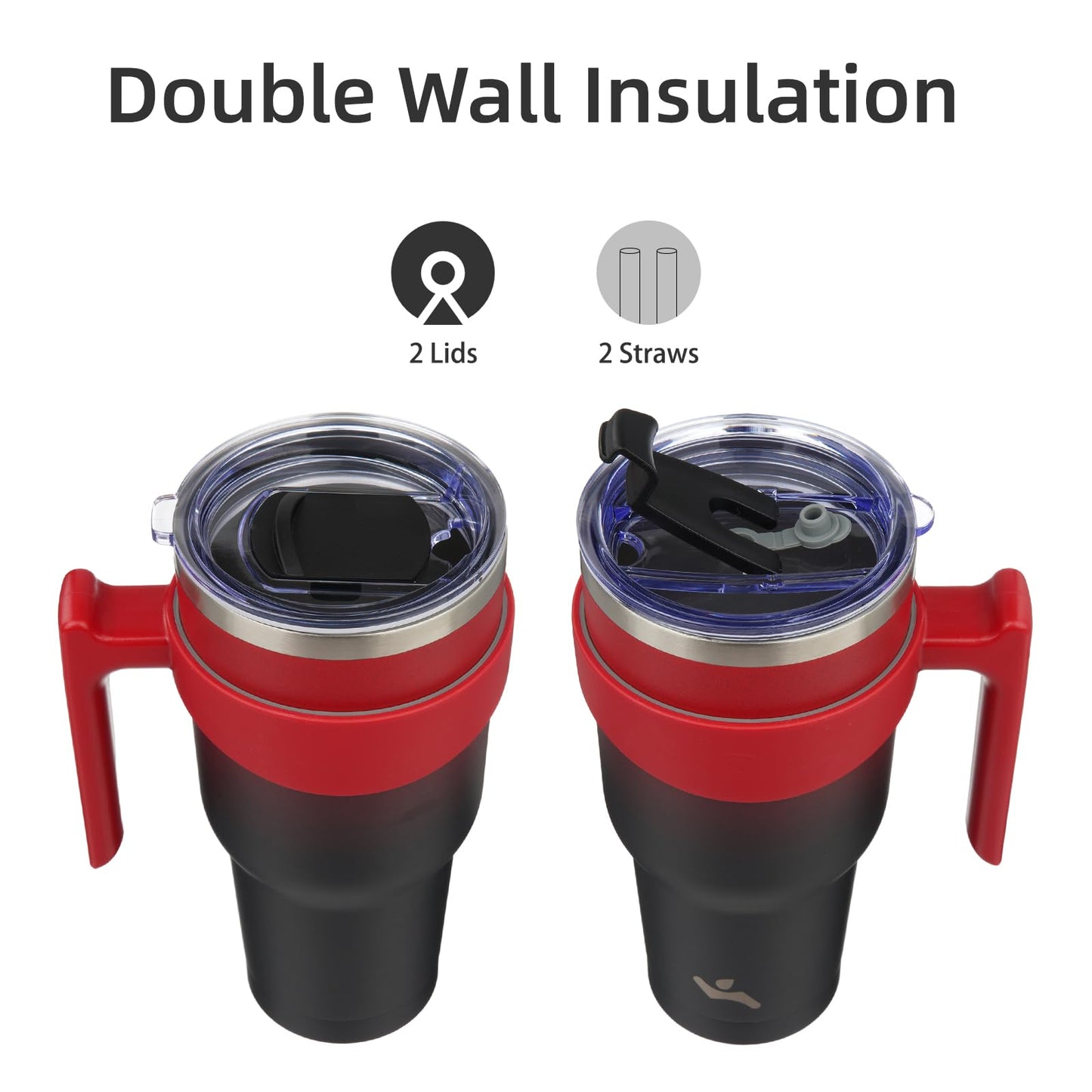 Konokyo 40oz Tumbler with Handle and 2 Straw 2 Lid, Insulated Water Bottle Stainless Steel Vacuum Cup Reusable Travel Mug,Mystic Moon