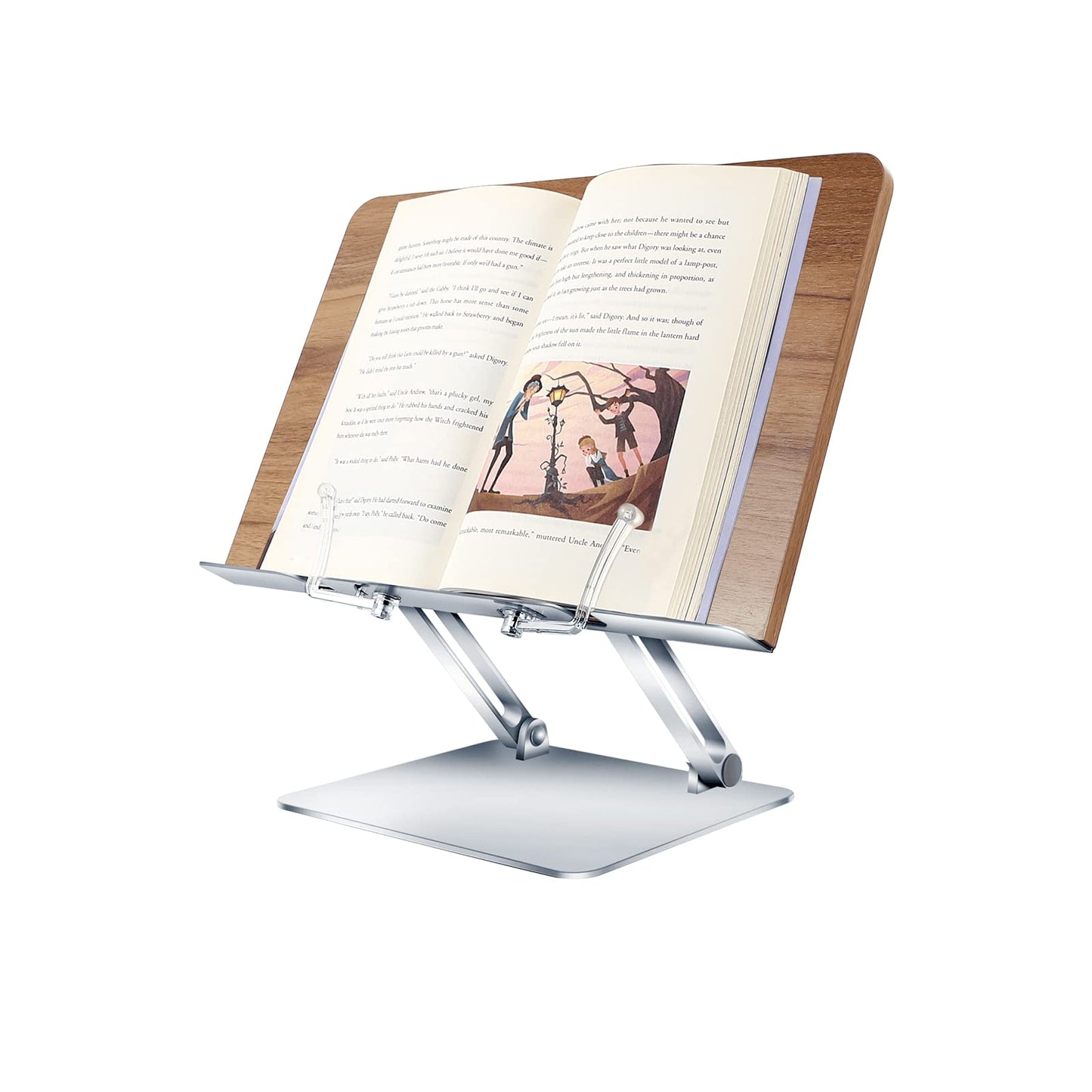 Shikha Adjustable Book Stand Wooden Book Holders for Reading Hands-Free Holder for Laptop Phone Tablet with Wooden Pad, 2 Spring Clips.
