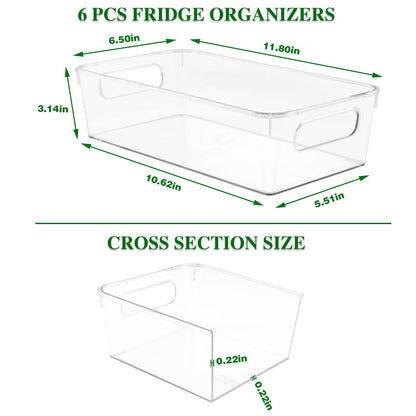 Yaseingoo 6-Pack Refrigerator Organizer Bins Set, Clear Fridge Organizer Bins - Clear Pantry Storage Bins with Handles for Kitchen, Bathroom, and Home Organization, BPA-Free and Food Safe