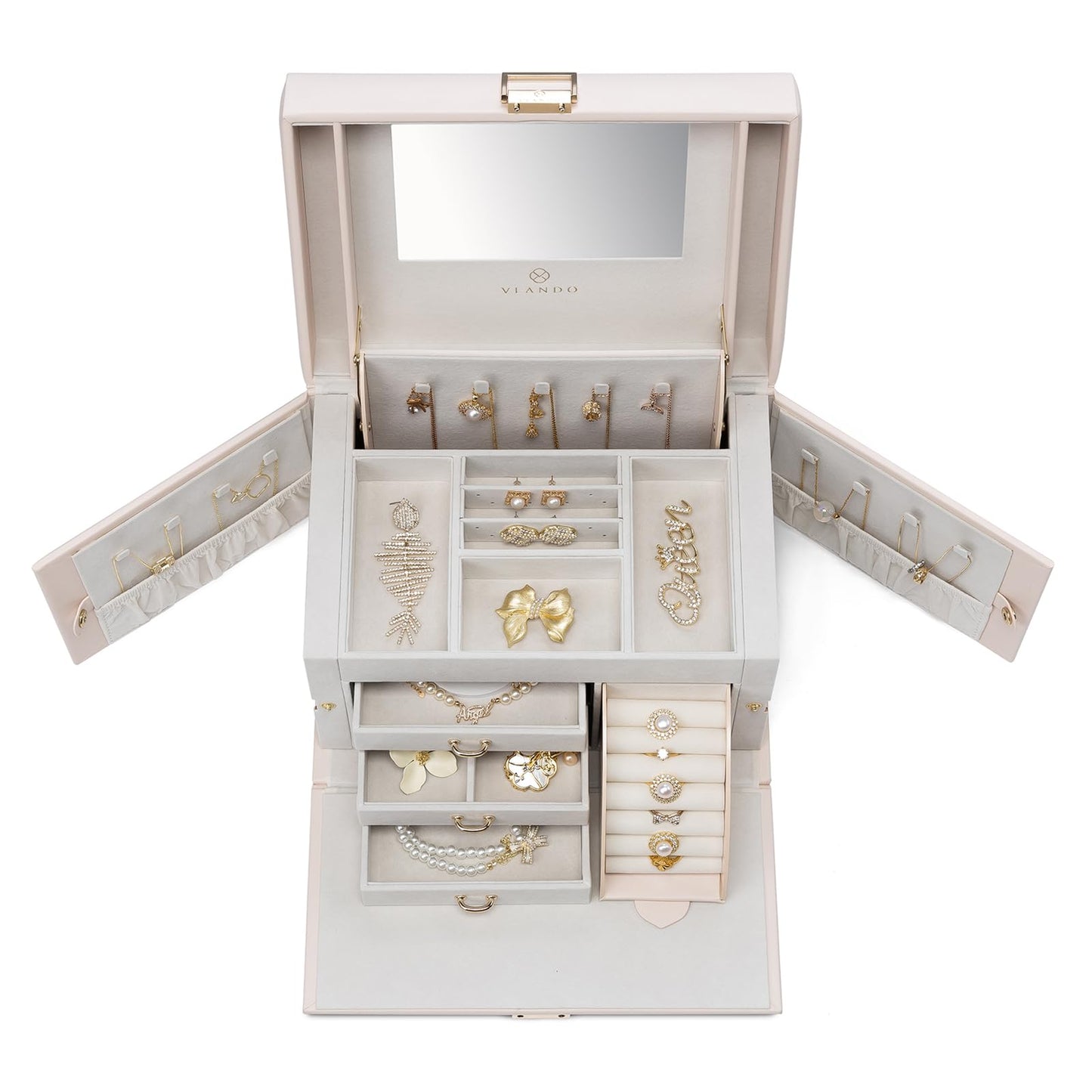 Vlando Pink Leather Jewelry Box Organizer