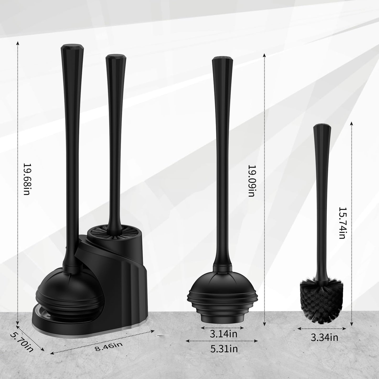 Toilet Plunger and Brush Set, 2 in 1 Heavy-Duty Toilet Brush and Holder Set, Black Toilet Plunger with Holder and Toilet Bowl Brush and Holder for Bathroom, Compact Toilet Bowl Brush and Plunger Set