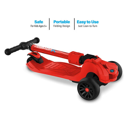 Hover-1 Ziggy Folding Kick Scooter for Kids (5+ Year Old) | Features Lean-to-Turn Axle, Solid PU Tires & Slim-Design, 110 LB Max Load Capacity, Safe, Red