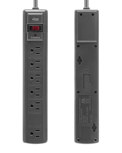 KMC 6-Outlet Surge Protector Power Strip, 2-Pack, 1200 Joules, 6ft Cord, Adapter Spaced Outlet, Overload Protection, Gray