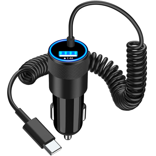 iPhone 16 Fast Car Charger with Coiled Cable
