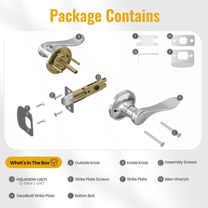 HOSOM 6 Pack Door Handle Interior Passage Door Levers No Locking Hallway Closet Doors Knobs Handle Set Keyless Wave Style Lever Door Handles Satin Nickel Door Knob