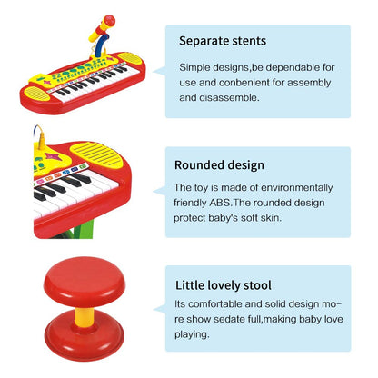 Kids Piano Keyboard Toys 31 Keys,Electronic Piano for Beginners,3 4 5 6 7 8 Years Old Toddler Girl Boy Gift,Musical Instrument, w/Microphone,Multiple Sounds,Stool,Recordings,Note Stickers - Red