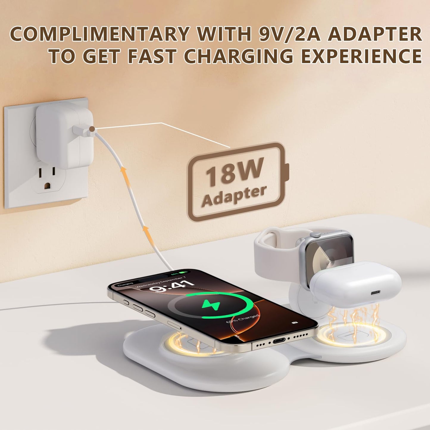 3-in-1 Magnetic Wireless Charger for iPhone & Watch