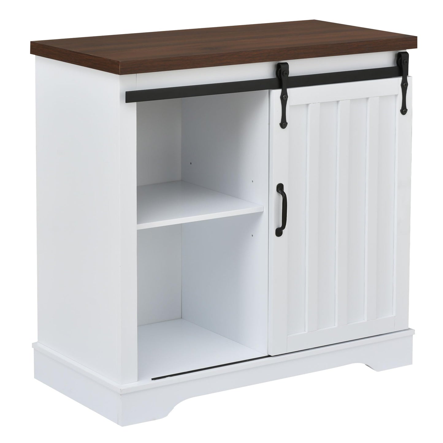 Merax, Brown Bathroom Cabinet with Sliding Barn Door, Farmhouse Accent Storage Cupboard with Adjustable Shelf, 1.18inch Thick MDF Board, White