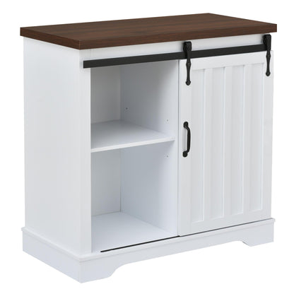Merax, Brown Bathroom Cabinet with Sliding Barn Door, Farmhouse Accent Storage Cupboard with Adjustable Shelf, 1.18inch Thick MDF Board, White