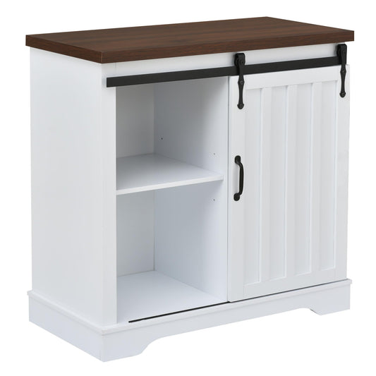 Merax, Brown Bathroom Cabinet with Sliding Barn Door, Farmhouse Accent Storage Cupboard with Adjustable Shelf, 1.18inch Thick MDF Board, White