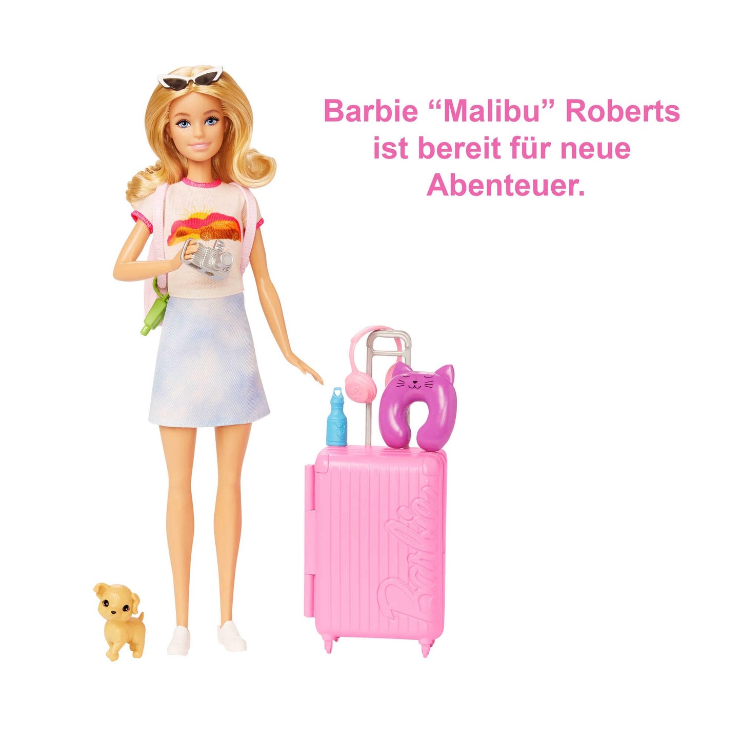 Barbie Doll & Accessories, Travel Set with Puppy and 10+ Pieces, Suitcase Opens & Closes, Malibu Doll with Blonde Hair
