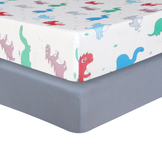 Mini Crib Fitted Sheets 2-Pack - Dinosaurs