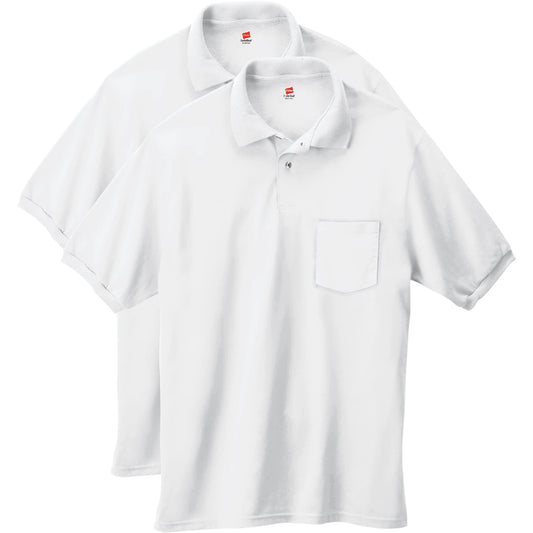 Hanes mens Short-sleeve Jersey Pocket (Pack of 2) polo shirts, White, Medium US