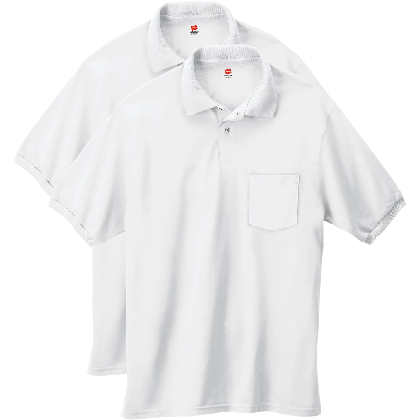 2 Pack Hanes Men's Jersey Pocket Polo Shirts