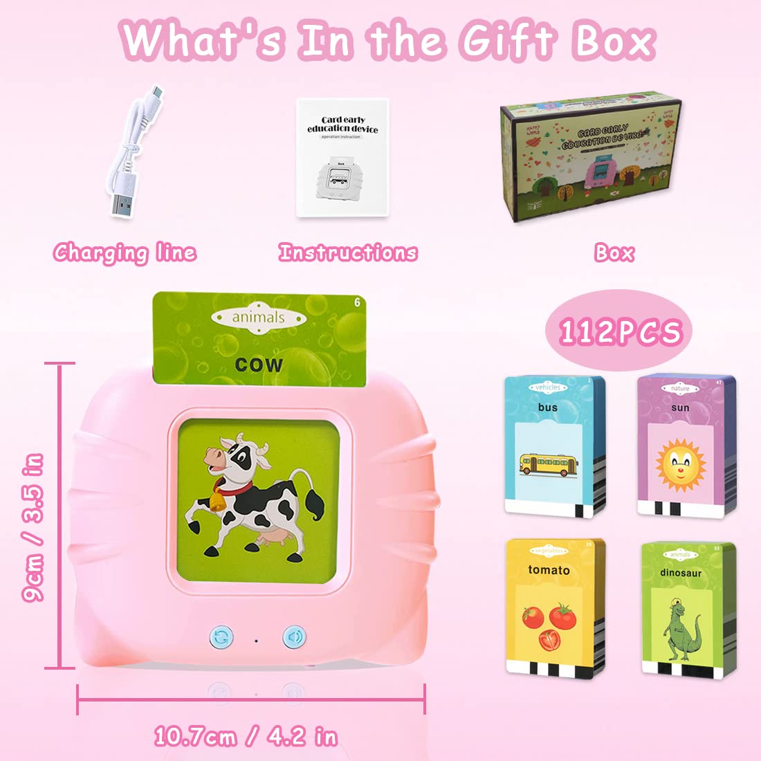 BAOXUE Toddler Learning Toys for 1 2 3 4 Year Old Girls Boys,Educational Toys for Toddlers Ages 2-4,Talking Flash Cards with 224 Sight Word,Speech Therapy Autism Toys Birthday Gift for Kids 1-3 (Pink)