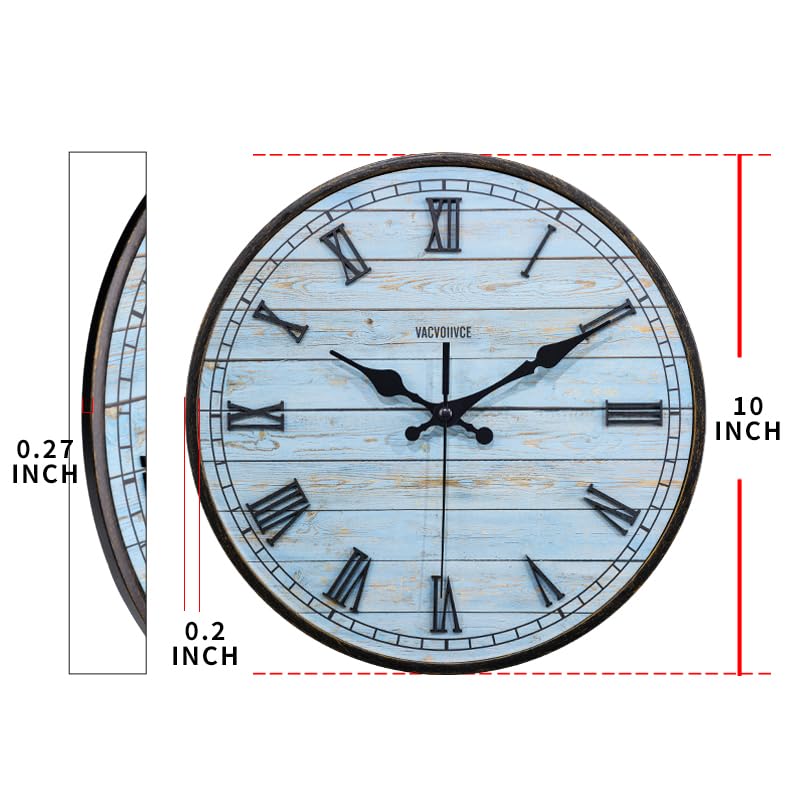 VACVOIIVCE 10 inch Wall Clock, Battery Powered Wooden Farmhouse Clock, Blue Beach Retro Little Wall Clock for Bedroom, Bathroom, Kitchen, Living Room Decoration
