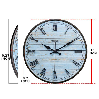 VACVOIIVCE 10 inch Wall Clock, Battery Powered Wooden Farmhouse Clock, Blue Beach Retro Little Wall Clock for Bedroom, Bathroom, Kitchen, Living Room Decoration