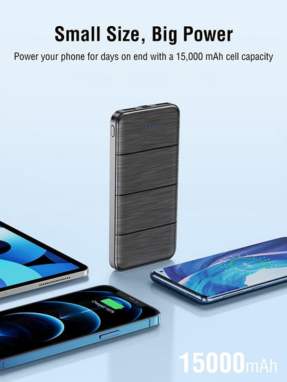 LOVELEDI Portable Charger,Power Bank, 15000mAh 2 USB Power Bank Output 5V3.1A Fast Charging Portable Charger Compatible with Smartphones and All USB Devices(Black)