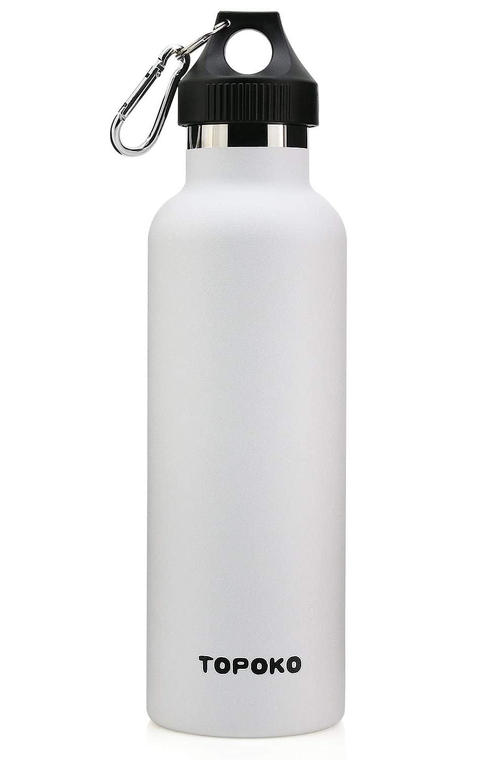 TOPOKO Colored Non-Rusty Stainless Steel Vacuum Water Bottle Double Wall Insulated Thermos, Sports Hike Travel, Leak Proof, BPA Free, 25 oz, Grey (White)