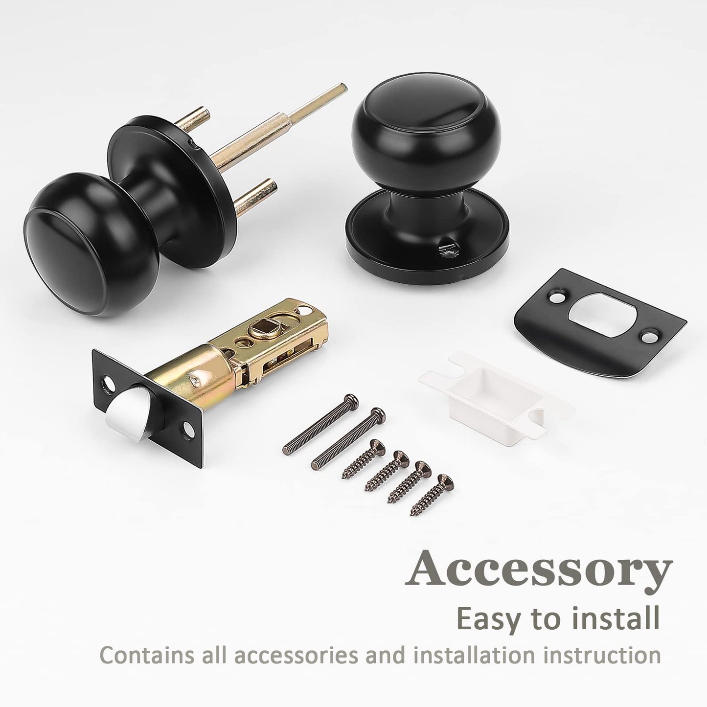 Probrico Round Passage Door Knobs - Black Finish