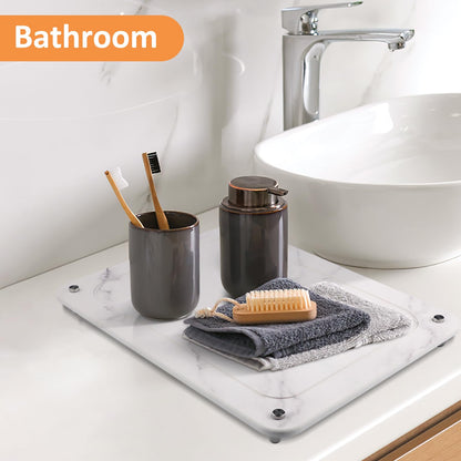 Upgrade Stone Dish Drying Mat with Grooves, Ultra Absorbent, Quick Dry, Heat Resistant, Diatomaceous Earth Sink Tray Drying Mat for Kitchen Counter, for Dishes, Pets Bowls, Plant Pots