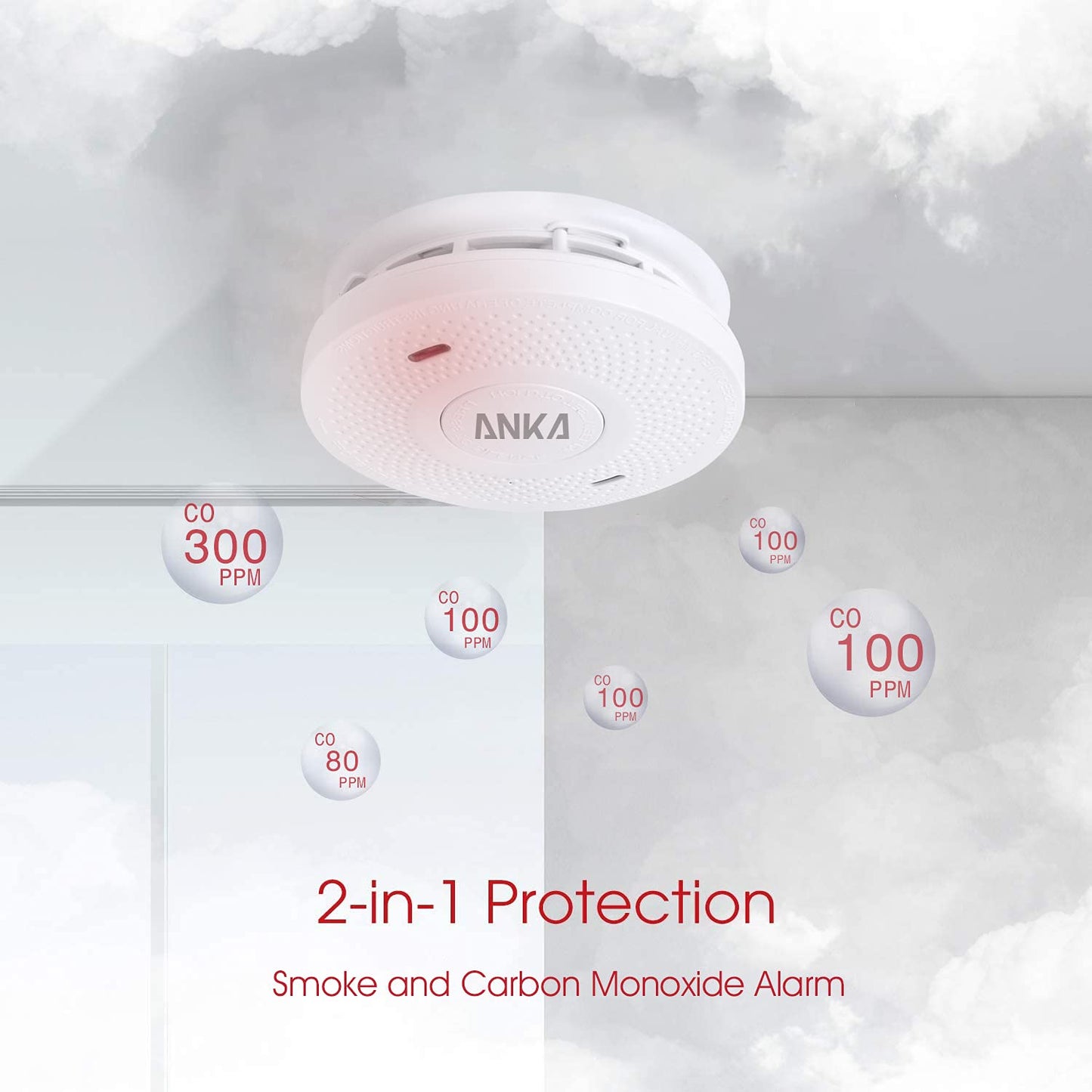 ANKA Smoke and Carbon Monoxide Detector Alarm,10 Year Battery, Not Hardwired, Dual Sensor Smoke CO Combo Alarm with Silence Function, UL 217 & UL 2034