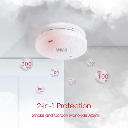 ANKA Smoke and Carbon Monoxide Detector Alarm,10 Year Battery, Not Hardwired, Dual Sensor Smoke CO Combo Alarm with Silence Function, UL 217 & UL 2034
