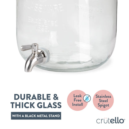 Crutello Glass Beverage Dispenser with Stainless Steel Spigot, 1 Gallon Drink Dispenser Metal Black Stand, Lemonade, Tea, Water, Laundry Detergent - A Family-Owned American Brand