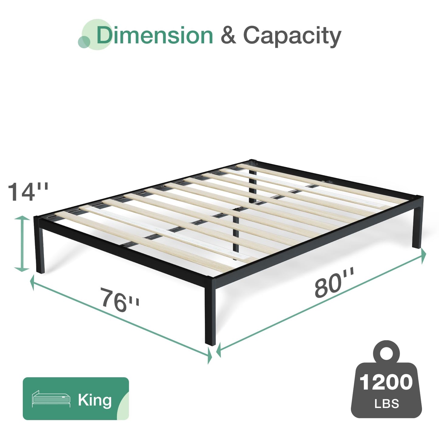 Novilla King Size Bed Frame Without Headboard, Metal Platform Bed Frame, Heavy Duty, No Box Spring Needed, Wood Slat Support, Easy Assembly, Black