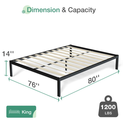 Novilla King Size Bed Frame Without Headboard, Metal Platform Bed Frame, Heavy Duty, No Box Spring Needed, Wood Slat Support, Easy Assembly, Black