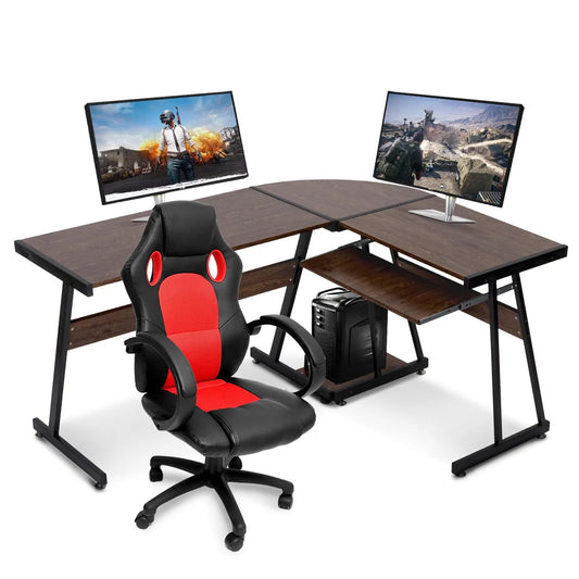 IULULU Computer Desk, Home Office Writing Table, Modern Simple Study Workstation, Stable Metal Frame, Easy Assembly, Brown