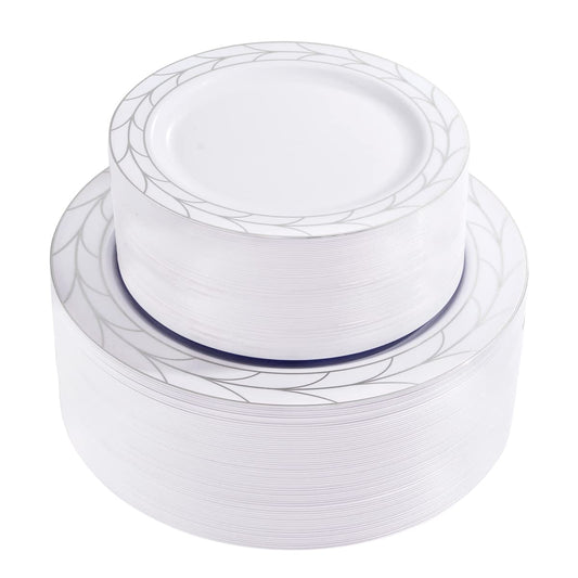 100 Pack Disposable Plastic Party Plates Set