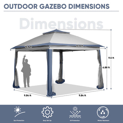 Wonlink 11x11 FT Adjustable Gazebo Tent with Netting