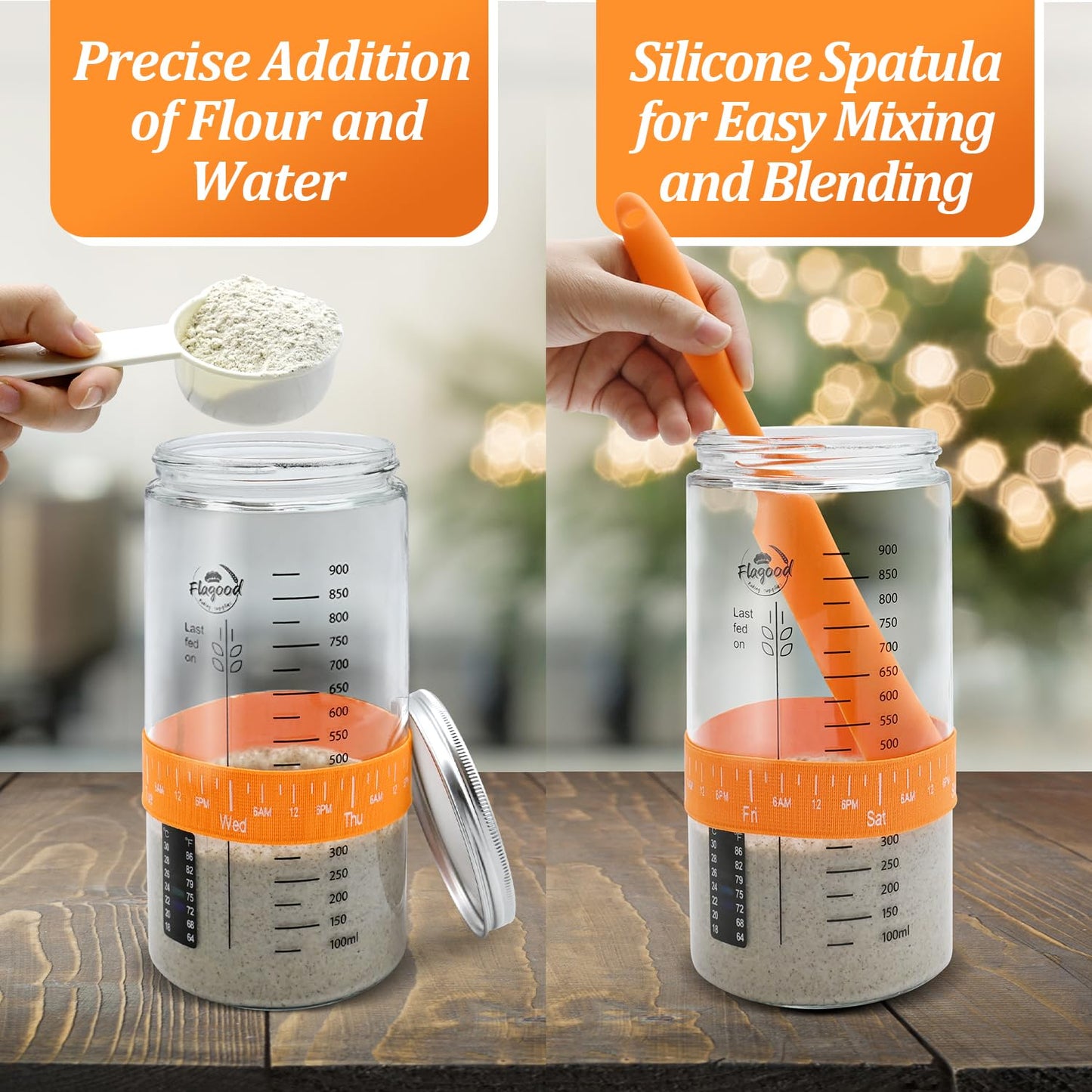 Sourdough Starter Jar-34oz/1000ml, Sourdough Starter Kit With Glass Jar,Thermometer Strips,Date Marked Feeding Band,Silicone Scraper,Cloth Cover & Lid,Sourdough Bread Baking Supplies for Beginners