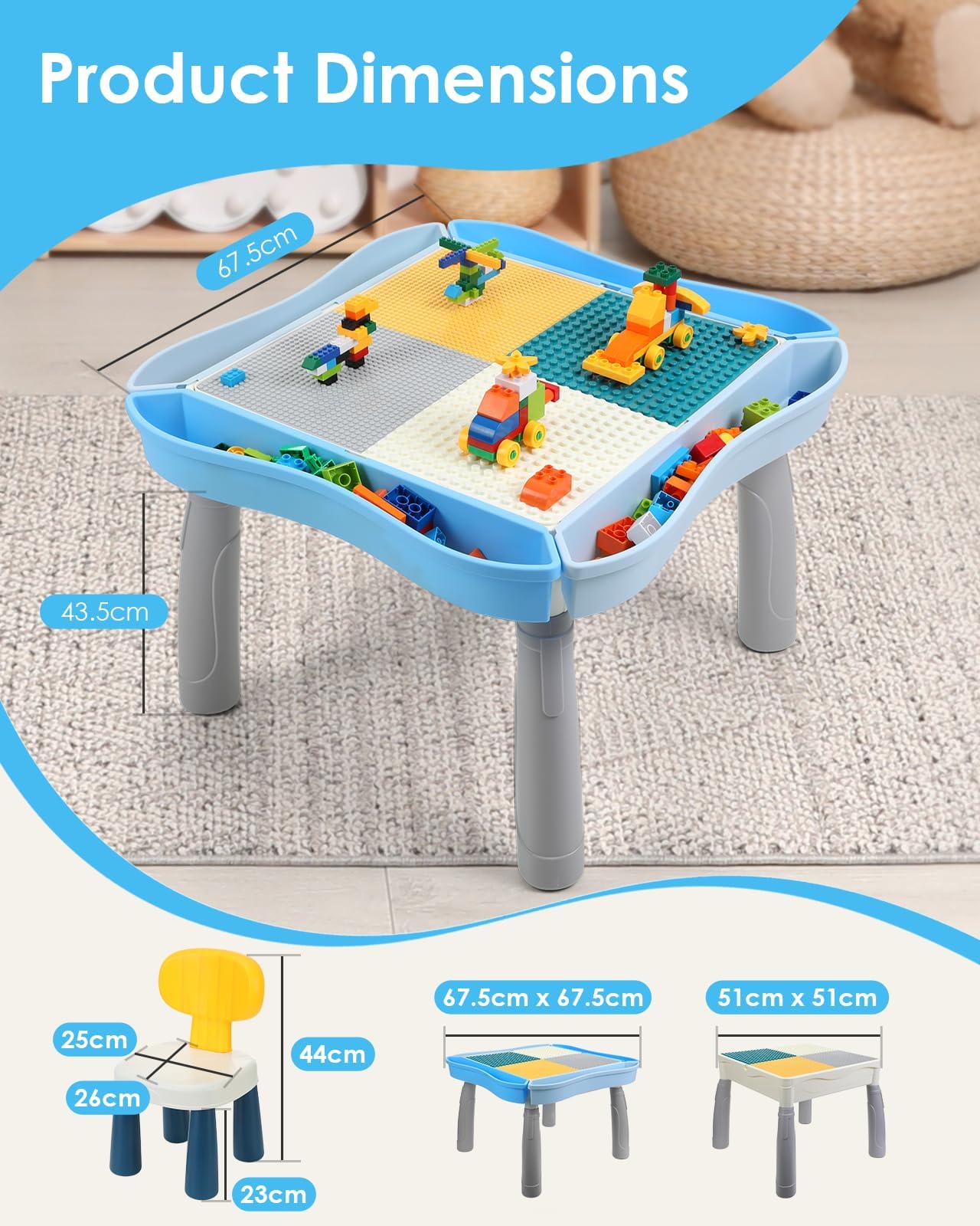 Kids Activity Table with 320Pcs Building Blocks