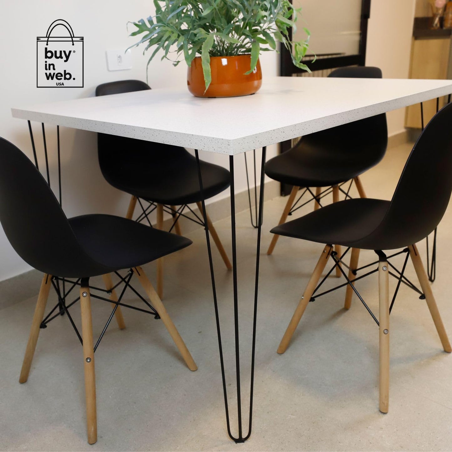 BUY IN WEB Modern Dining Chair Set of 4, DSW Plastic Shell Chair with Wooden Legs, Chairs for Dining Table, Kitchen, Bedroom, Side Chairs for Living Room - Black