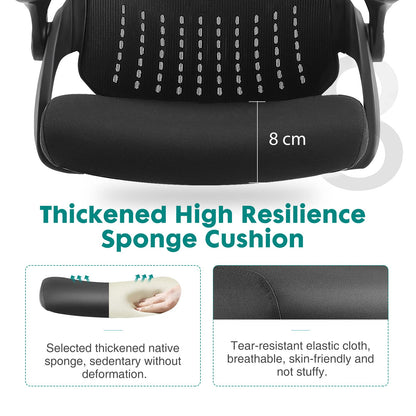 OLIXIS Office Chair - Ergonomic Flip-up Arm Home Office Computer Swivel Task Chair with Lumbar Support, Wide Seat, Thickened Cushion, Widened Backrest, Storage Back Basket, Darkblack (Z3519BK-2)
