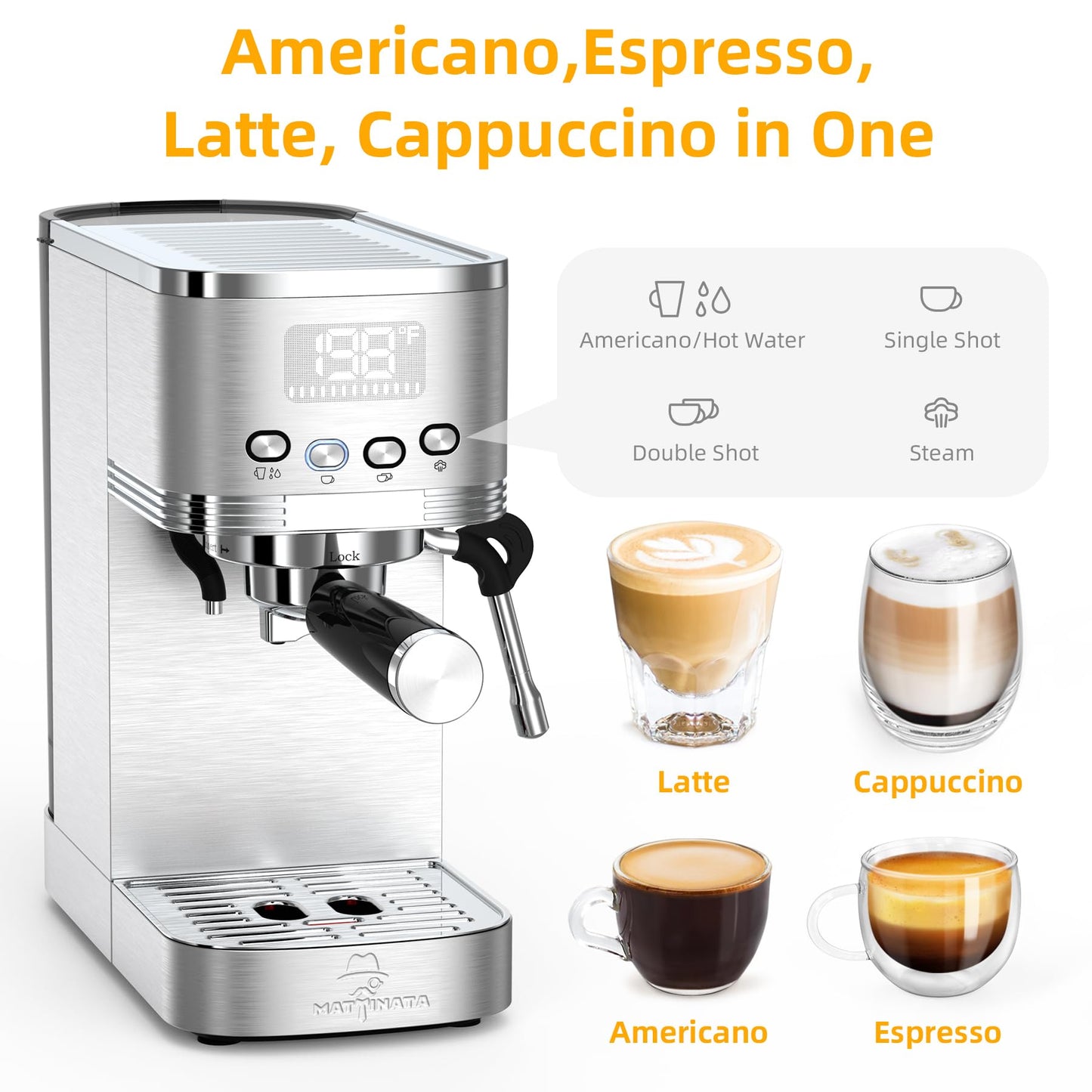 Espresso Machine with Milk Frother and Hot Water