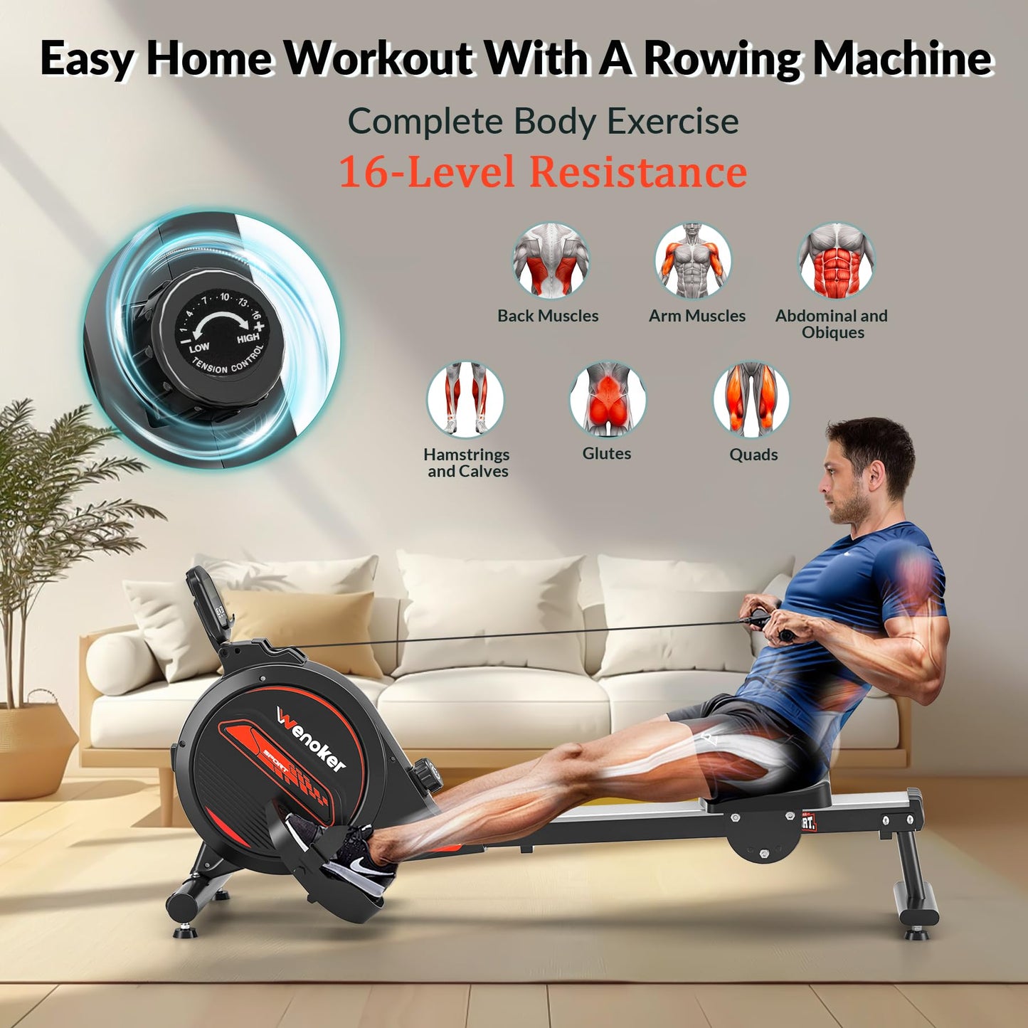 Rowing Machine,Wenoker Magnetic Rower Machine